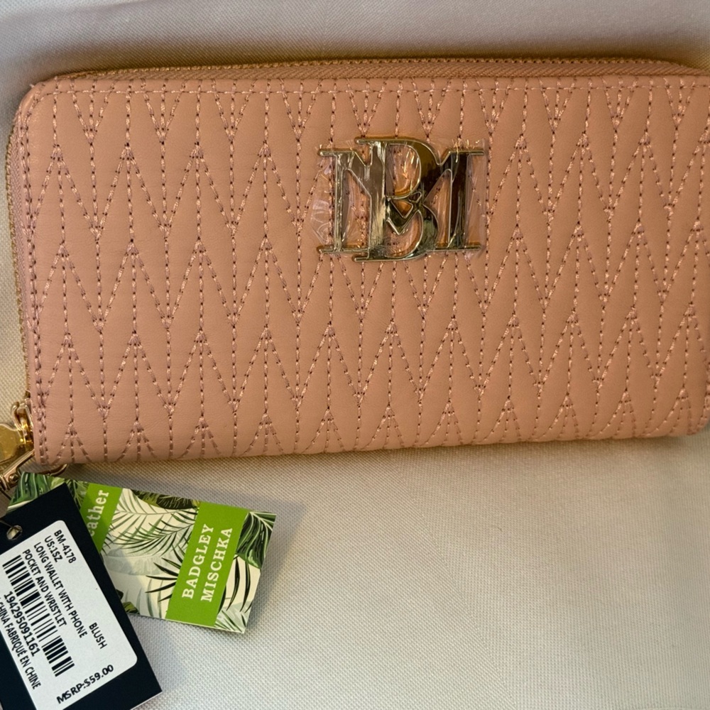 Badgley Mischka Blush Quilted Wallet with Gold Accents